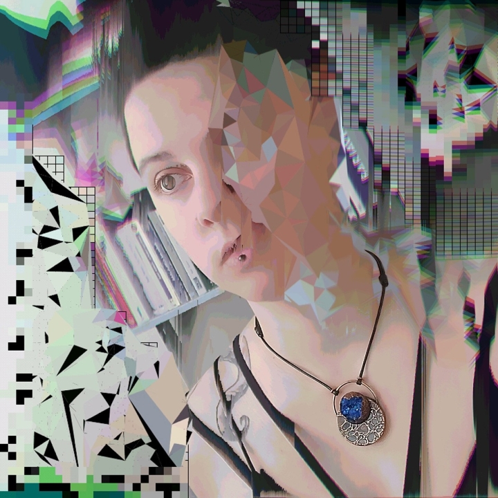 Bijou cuivre géode cristal biomech biomec biomecanique bleu alien