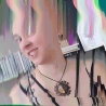 Pendentif lune cuivre croissante phase bijou collier holo holographique irisée