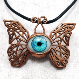 Pendentif cuivre oeil papillon collier ooak