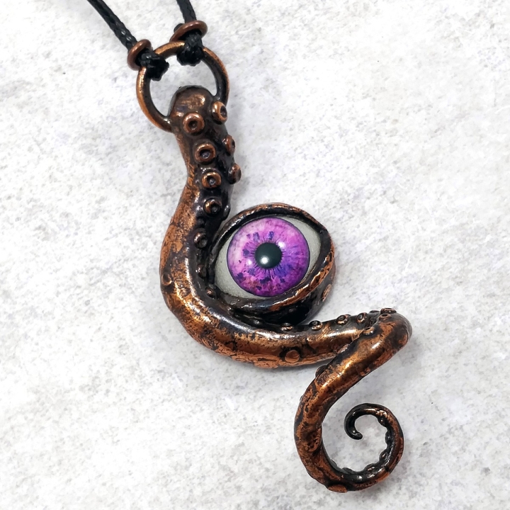 Bijou collier cuivre tentacule oeil poulpe pieuvre octopus