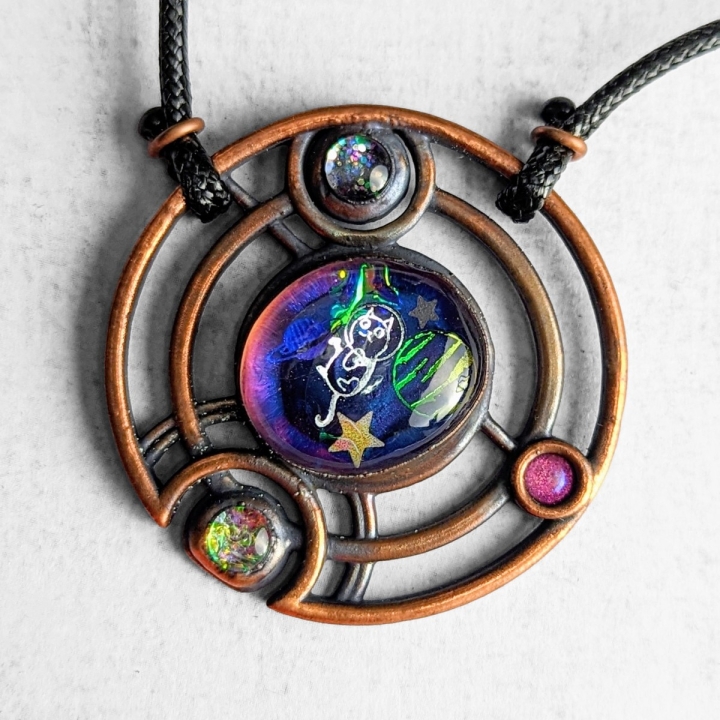gallifreyan / cosmeownaute, collier sf chat, galaxy, espace, galaxy