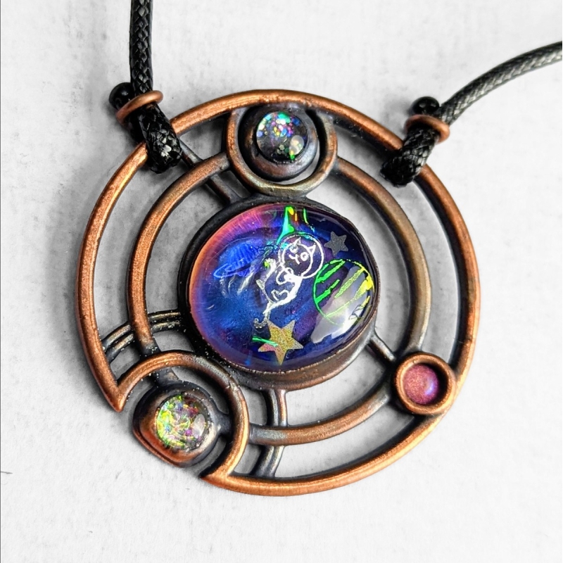 gallifreyan / cosmeownaute, collier sf chat, galaxy, espace, galaxy