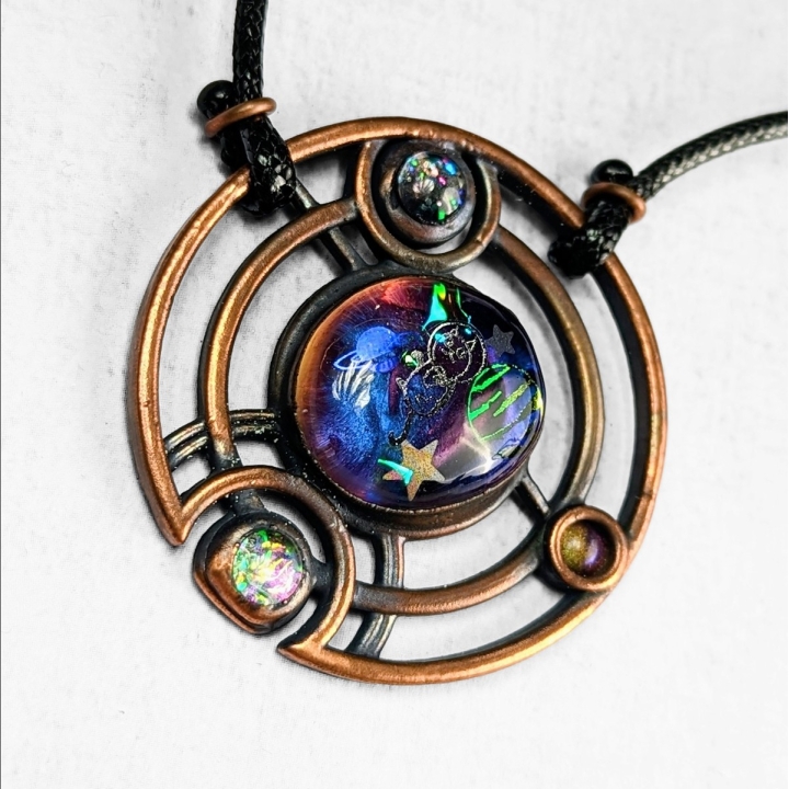 gallifreyan / cosmeownaute, collier sf chat, galaxy, espace, galaxy