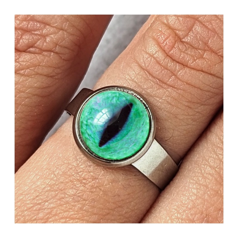 Bague oeil chat vert d'eau