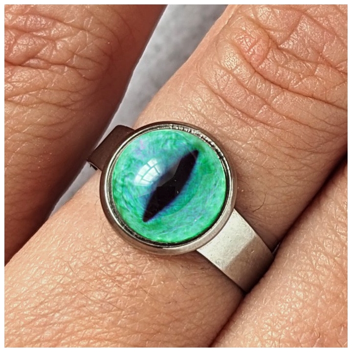 Bague oeil chat vert d'eau
