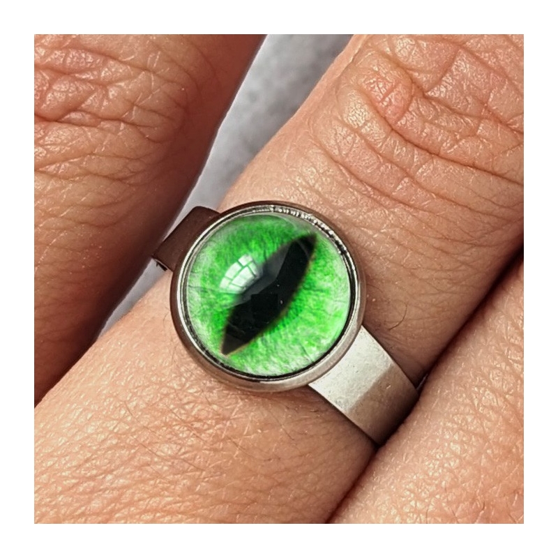 Bague oeil chat vert vif