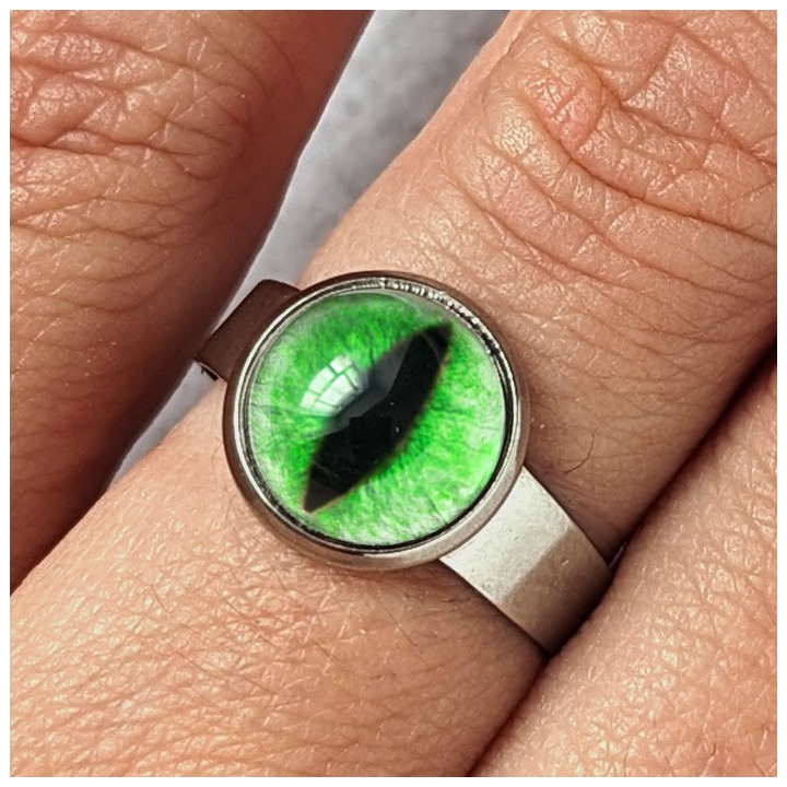 Bague oeil chat vert vif