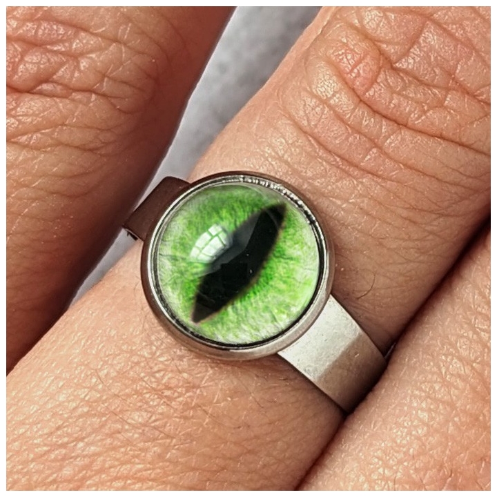 Bague oeil chat vert herbe