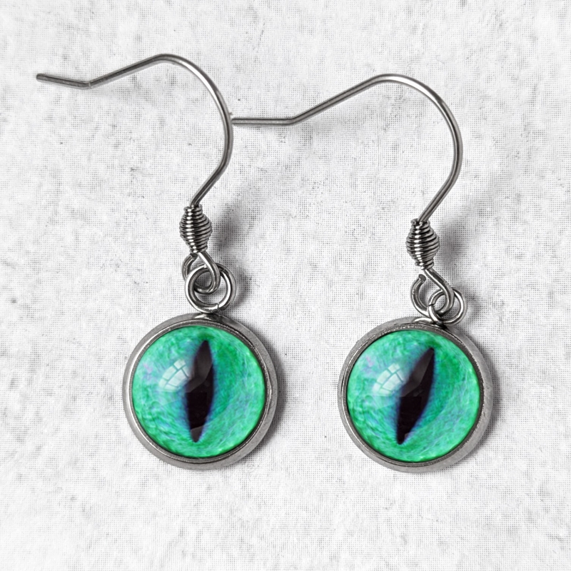 Boucles d'oreilles Oeil de chat bleu vert