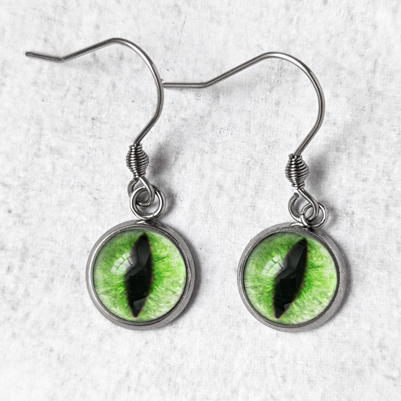 Boucles d'oreilles Oeil de chat vert anis