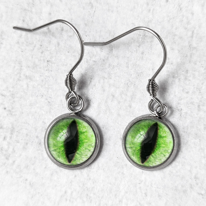 Boucles d'oreilles Oeil de chat vert anis