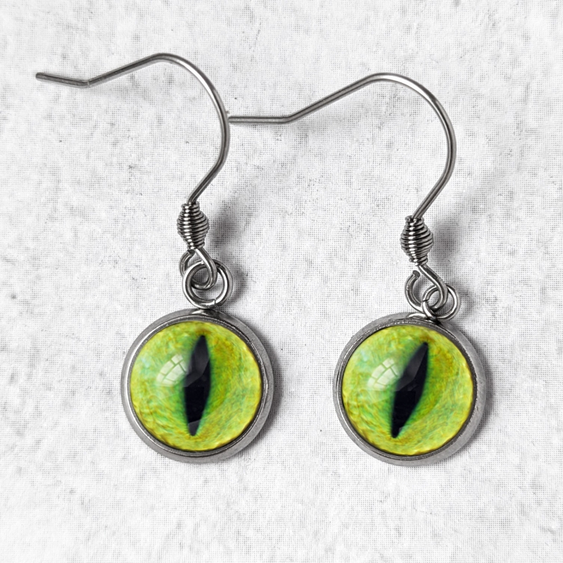 Boucles d'oreilles Oeil de chat jaune vert