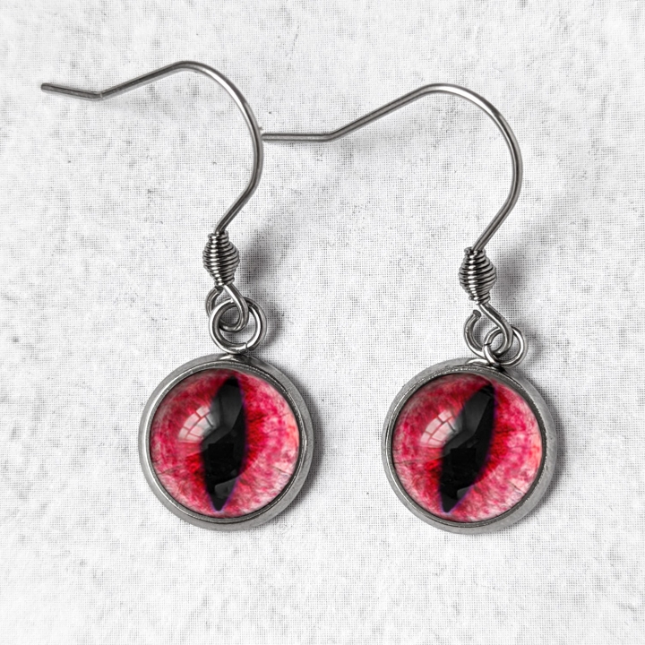 Boucles d'oreilles Oeil de chat rouge grenat