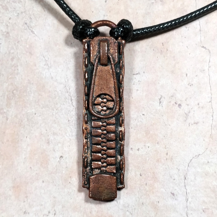 Collier braguette cuivre fermeture éclair electroformé