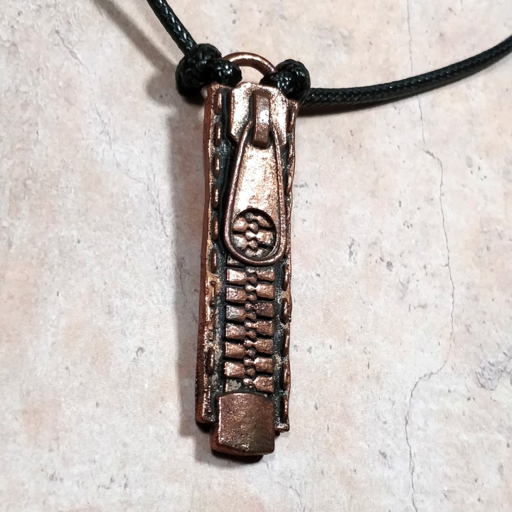 pendentif braguette cuivre fermeture éclair electroformé