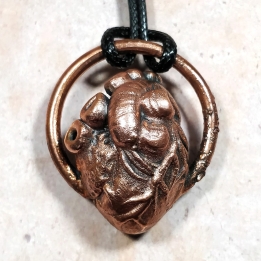 Pendentif coeur réaliste cuivre cercle